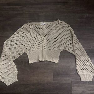 Women's Beige Crochet Cropped Sweater